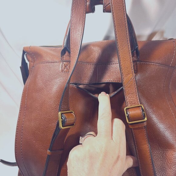Fossil Brown/Camel Leather Backpack-Adjustable Strap-Phone Drop Pocket-Clean - Picture 9 of 15